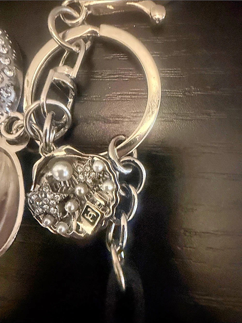 Inspired Black & Silver Shell Charm Keychain Pouch - Picture 2 of 5